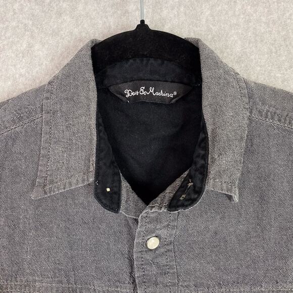 Deus Ex Machina Shirt Mens S Grey Long Sleeve Chambray Pearl Snap Moto Work - Picture 13 of 15